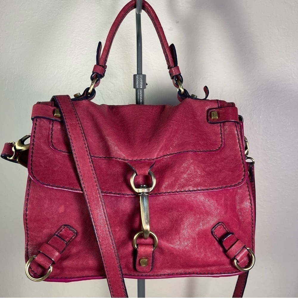 Luana Italy Raspberry Leather Crossbody Bag Suede Flap Gold Hardware